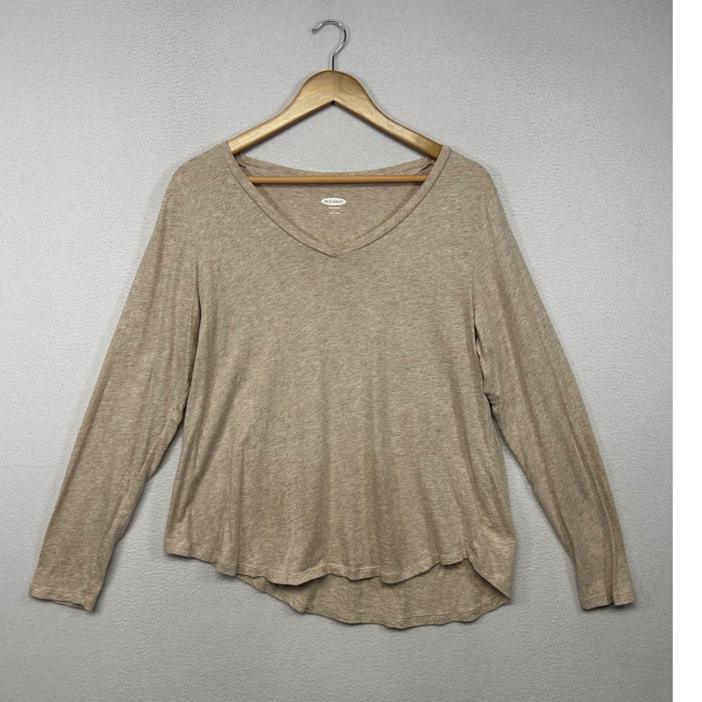 Minimalist Old Navy Womens Large Beige Everywear V-Neck Long Sleeve Tee